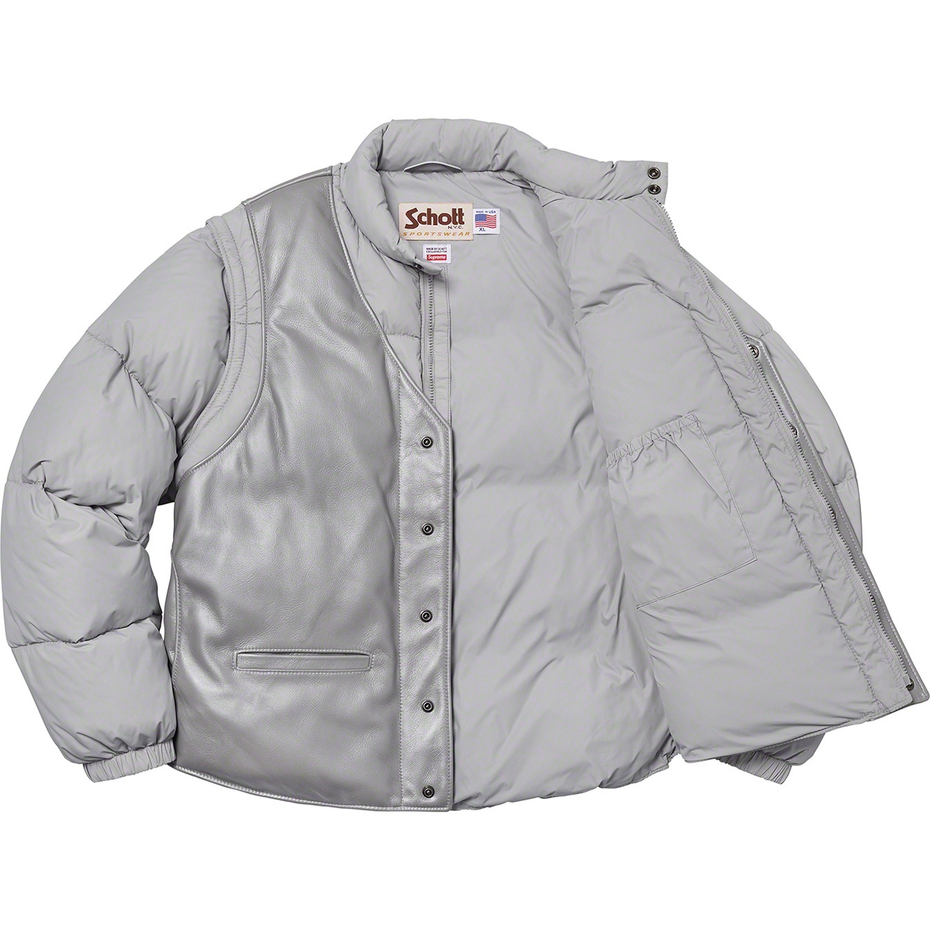 Supreme®/Schott® Down Leather Vest Puffy Jacket view 10